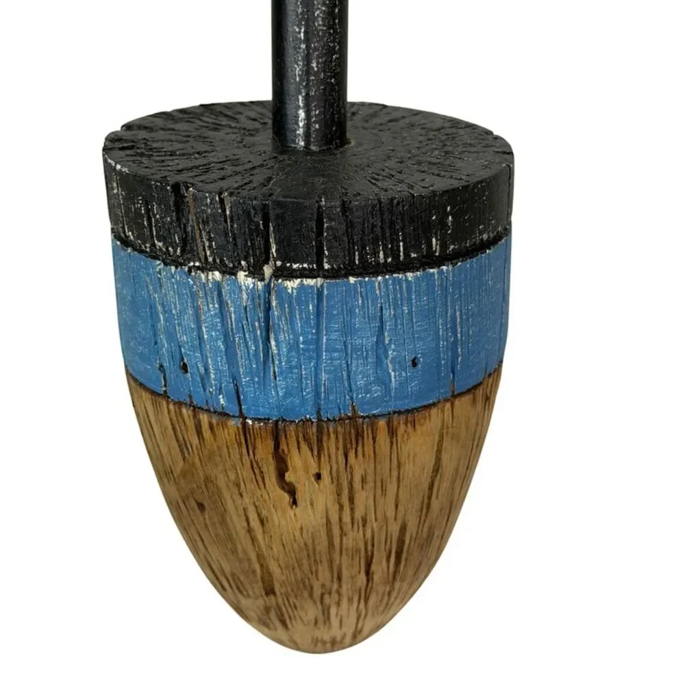 Decorative Wood Buoy Blue Stripe Rope Hanger 15 Inch Nautical Wall Accent